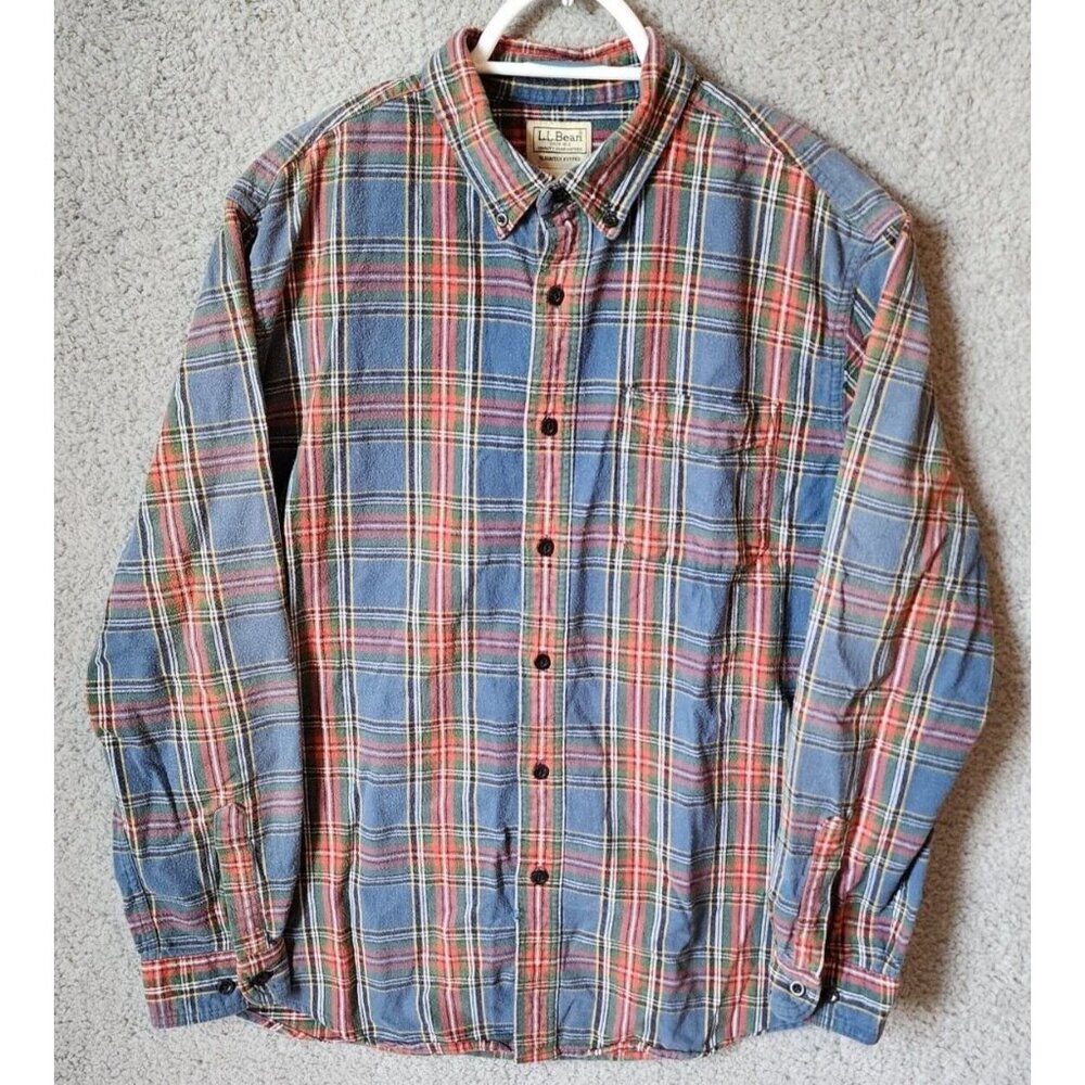 LL Bean Slightly Fitted Plaid Flannel Long Sleeve Button Down Shirt Size L - REG